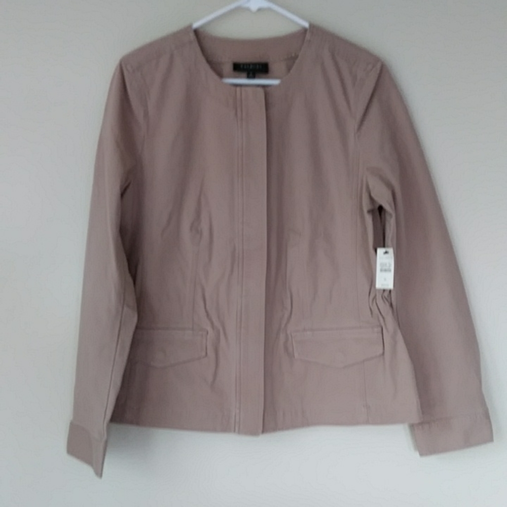NEW Talbots Hidden Zipper Blazer Jacket M Tan Brown